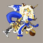  1girl artist_request blonde_hair blue_eyes fullbokko_heroes furry japanese_clothes open_mouth solo sword tiger 