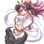  1girl abs armpits arms_behind_head arms_up blue_eyes blush braid breasts dancing fire_emblem fire_emblem:_kakusei long_hair olivia_(fire_emblem) pink_hair ponytail ryukenden smile solo stomach thigh-highs toned 