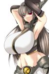  1girl armpits breasts huge_breasts kantai_collection long_hair midriff nagato_(kantai_collection) red_eyes solo somasu 