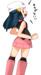  1girl back beanie blue_eyes blue_hair hainchu hat hikari_(pokemon) pink_shoes pink_skirt pokemon shoes skirt 