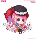  1girl braids character_doll chibi dress ghost hat one_piece perona pink_hair solo stuffed_toy top_hat umbrella 