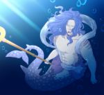  1boy blue_hair fishman_island fukaboshi male_focus merman monster_boy one_piece prince solo trident underwater 