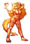  abs biceps breasts claws dragon_girl dragon_tail fire horns jewelry lips long_hair monster_girl muscle orange_skin pendant red_eyes tail toned yilx 