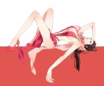  1girl amazon artist_request black_hair boa_hancock breasts cape cleavage dress female high_heels large_breasts long_hair lying on_back one_piece red_dress sideboob solo source_request 