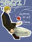  1boy apple blonde_hair character_name food fruit male_focus one_piece sanji solo 