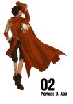  1boy back boots character_name cowboy_hat hat headwear_removed jacket jewelry male_focus necklace numbered one_piece portgas_d_ace shorts simple_background solo stampede_string tattoo walking whitebeard_pirates 