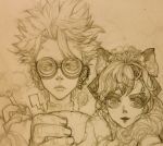  1boy 1girl baby_5 bow donquixote_pirates gladius goggles hair_bow one_piece sketch younger 