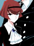  android bob_cut cravat dress formal hairband looking_at_viewer necktie pale_skin r_dorothy_wayneright redhead roger_smith short_hair suit tachi the_big_o upper_body 
