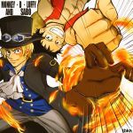  2boys brothers fire male_focus monkey_d_luffy multiple_boys one_piece sabo_(one_piece) siblings 