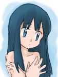  1girl blue_eyes blue_hair covering covering_breasts female hainchu hikari_(pokemon) long_hair nintendo pokemon sketch solo 