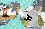  3boys blue_fire copyright_name execution fiery_wings fire male_focus marco marineford monkey_d_garp multiple_boys one_piece portgas_d_ace 