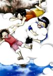  3boys brothers clouds hat monkey_d_luffy multiple_boys one_piece portgas_d_ace sabo_(one_piece) siblings smile straw_hat top_hat younger 