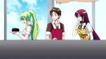  1boy animated animated_gif brown_hair cake food green_hair jitsu_wa_watashi_wa multiple_girls shishido_shiho surprised 