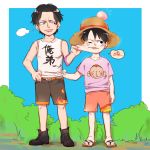  2boys brothers hat monkey_d_luffy multiple_boys one_piece portgas_d_ace siblings stampede_string straw_hat younger 