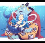  2boys blue_hair blue_skin fukaboshi jimbei merman monster_boy multiple_boys one_piece prince underwater younger 