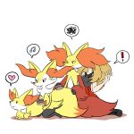  ! 10s 1girl braixen brown_hair delphox fennekin hair_brush heart heat konna-nani musical_note pokemon pokemon_(game) pokemon_xy serena_(pokemon) simple_background sitting smile spoken_heart tail 