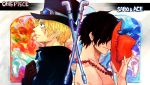  2boys back-to-back blonde_hair brothers character_name hat male_focus multiple_boys one_piece portgas_d_ace sabo_(one_piece) siblings 