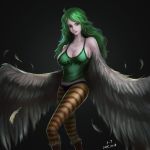  10s 1girl 2015 breasts donquixote_pirates female gradient gradient_background green_hair harpy lt monet_(one_piece) monster_girl one_piece solo wings 