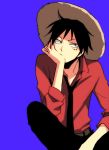  1boy chin_rest formal hat male_focus monkey_d_luffy necktie one_piece one_piece:_strong_world red_shirt shirt sitting solo straw_hat 