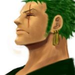  1boy green_hair male_focus one-eyed one_piece profile roronoa_zoro scar simple_background solo 