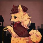  1girl artist_request brown_eyes dog female furry hat outdoors pocket_watch sky skyline solo tagme watch 