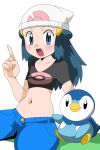  1girl blue_eyes blue_hair hainchu hikari_(pokemon) piplup pokemon 