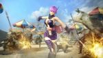 1girl 3d anklet ayane_(doa) bare_shoulders breasts headband japanese_clothes jewelry large_breasts purple_hair ribbon scarf sengoku_musou sengoku_musou_2 sword under_boob weapon 