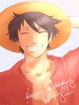  1boy closed_eyes hat male_focus monkey_d_luffy one_piece smile solo straw_hat 