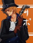  1boy blonde_hair double-breasted gloves goggles goggles_on_hat hat male_focus one_piece pole sabo_(one_piece) scar solo top_hat 