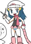  1girl blue_eyes blue_hair hainchu hikari_(pokemon) panties piplup pokemon scarf sketch skirt smile striped striped_panties underwear 