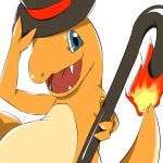  90s cane charmander fangs fire hat holding pokemon pokemon_(game) pokemon_rgby shinobu_panda top_hat 