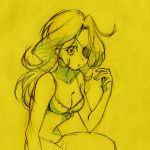  bare_shoulders bra breasts cleavage earrings eyepatch jewelry long_hair looking_at_viewer midriff monochrome pants qq_selesneva tales_of_(series) tales_of_innocence underwear yellow 