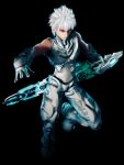  1boy 3d armor blue_eyes chest_plate gauntlets ikedan male_focus original solo spiky_hair sword weapon white_hair whiteman 