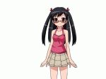  animated animated_gif black_hair blush game_cg glasses imouto_ga_inaka_no_ossan_tachi_ni_netorare_mashita looking_at_viewer plaid plaid_skirt skirt smile standing twintails 