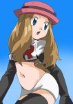  blue_eyes brown_hair hainchu navel nintendo pokemon serena_(pokemon) team_rocket_(cosplay) 