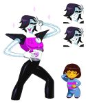  1boy androgynous android black_hair brown_hair closed_eyes dial expressions frisk_(undertale) hair_over_one_eye heart height_difference mettaton mettaton-ex pixel_art pose sanpaku see-through shirt shorts smile sparkle spoilers striped_shirt tachi-e tongue tongue_out transparent_background undertale vanillycake yellow_skin 
