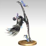  1girl bayonetta bayonetta_(character) bayonetta_2 black_hair bodysuit earrings flexible glasses gonzarez gun high_heels jewelry lipstick makeup nintendo one_leg_up platinum_games_inc. sega short_hair sora_(company) super_smash_bros. super_smash_bros_for_wii_u_and_3ds trophy weapon 