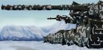  camouflage gun gundam gundam_ms_igloo highres hildolfr kirishima_juukougyou mecha snow tank weapon 
