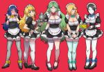  5girls akairiot apron aqua_eyes black_hair black_legwear blonde_hair blue_eyes blue_hair blue_legwear blush breasts cleavage female fire_emblem full_body garter_straps green_eyes green_hair grey_eyes hair_over_one_eye kid_icarus kid_icarus_uprising large_breasts long_hair looking_at_viewer lucina maid maid_apron maid_headdress multiple_girls nintendo palutena princess_peach rosetta_(mario) single_thighhigh smile standing super_mario_bros. super_mario_galaxy super_smash_bros. thigh-highs very_long_hair white_legwear white_skin wii_fit wii_fit_trainer wrist_cuffs 