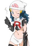  blue_eyes blue_hair hainchu hikari_(pokemon) navel nintendo pokemon team_rocket_(cosplay) torn_clothes 