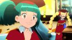  2girls animated animated_gif blonde_hair farfetch&#039;d glasses green_hair multiple_girls pokemon pokemon_(anime) 