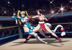  2girls 90s battle blonde_hair breast_slap breasts brown_hair camera_flash chop cleavage crowd fan fatal_fury francisco_trebuxet king_of_fighters large_breasts long_hair multiple_girls rainbow_mika shiranui_mai street_fighter street_fighter_zero wrestling_ring 