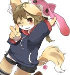  androgynous artist_request brown_hair dog furry one_eye_closed open_mouth red_eyes short_hair simple_background solo thigh-highs white_background 