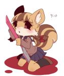  1girl artist_request blood brown_hair chibi female full_body furry school_uniform short_hair simple_background skirt solo squirrel uniform white_background 