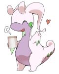  androgynous artist_request closed_eyes cup full_body furry goodra open_mouth pokemon simple_background solo tea white_background 