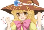  1girl beryl_benito blonde_hair blush brown_eyes freckles hat long_hair open_mouth ribbon tales_of_(series) tales_of_hearts wide_sleeves witch_hat 