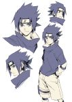  1boy black_hair expression_sheet forehead_protector hands_in_pockets looking_at_viewer naruto uchiha_sasuke xia_(ryugo) 