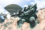  clouds dabude dust firing gun gundam ishinarimaru_shouten machine_gun mecha mobile_suit_gundam sky weapon zaku zaku_ii 