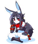  1girl artist_request bottomless copyright_request female full_body furry rabbit red_eyes simple_background sitting solo white_background 