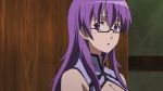  1girl akame_ga_kill! glasses long_hair looking_at_viewer messy_hair open_mouth purple_hair semi-rimless_glasses sheele under-rim_glasses violet_eyes 